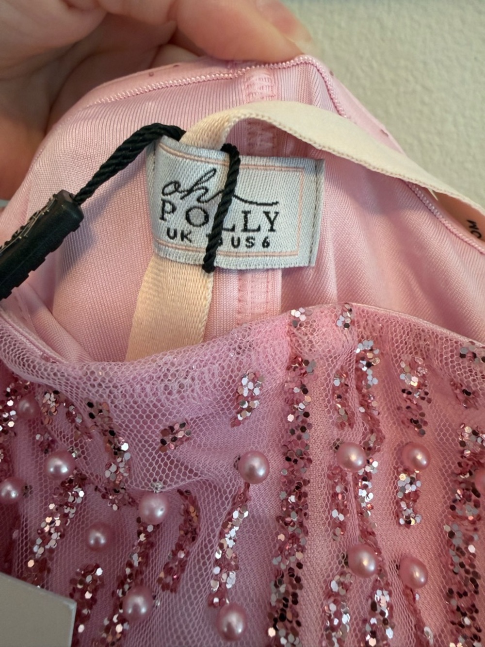 NEW Oh Polly Pink Ziya Embellished Glitter Beaded Strapless Mini Dress barbie - Picture 7 of 12